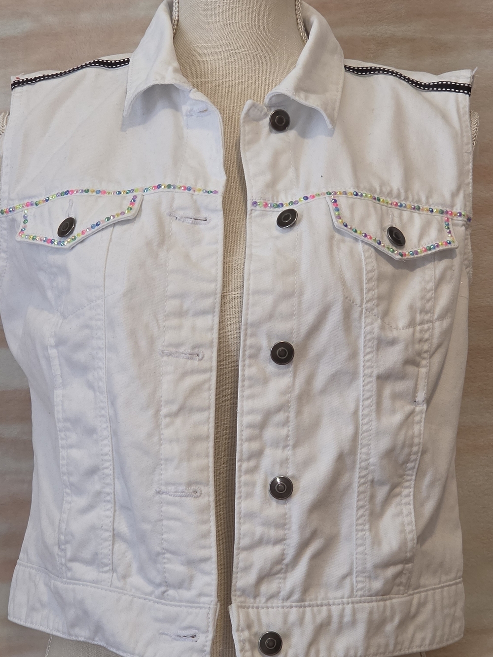White Denim Vest With Disney Applique